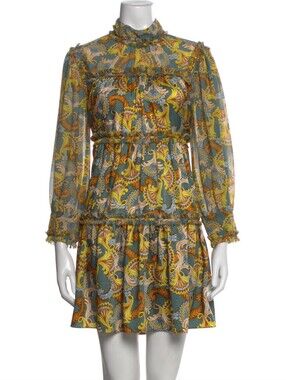 Cinq A Sept Brady Paisley Ruffle Tiered Baby Doll Dress In Eucalyptus, Size 6